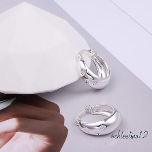 #37B 925 Sterling Hoop Earrings Thick Huggie Small Hoops